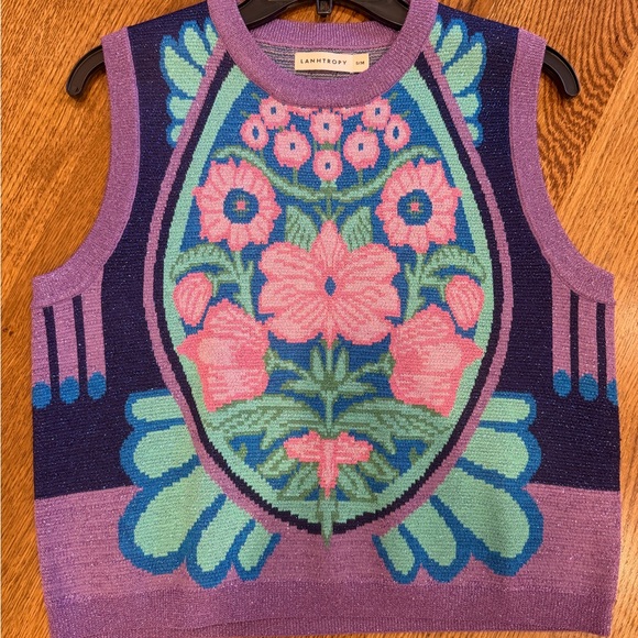Lanhtropy Multicolor Floral Knit Sleeveless Sweater Vest Size S/M. - Picture 6 of 12